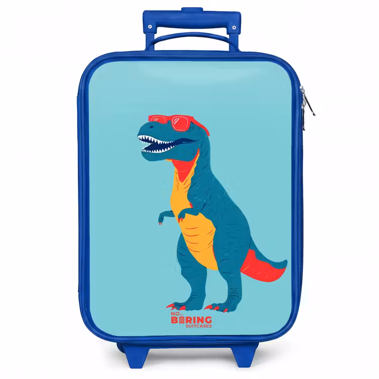 Kinderkoffer - Blauw - Coole T. rex met zonnebril — 1