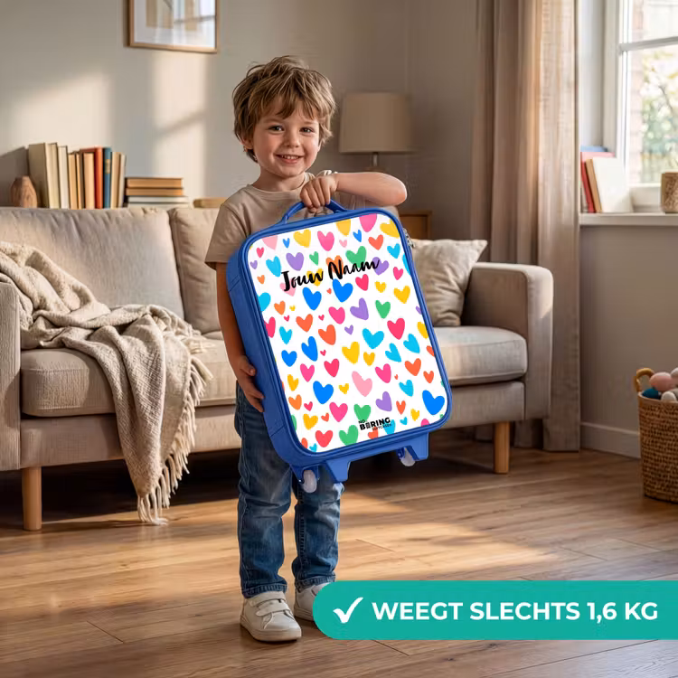 Kinderkoffer - Blauw - Gekleurde hartjes — 2