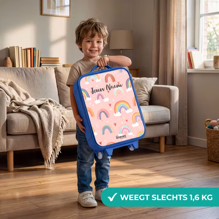 Kinderkoffer - Blauw - Regenbogen op een roze achtergrond — 2