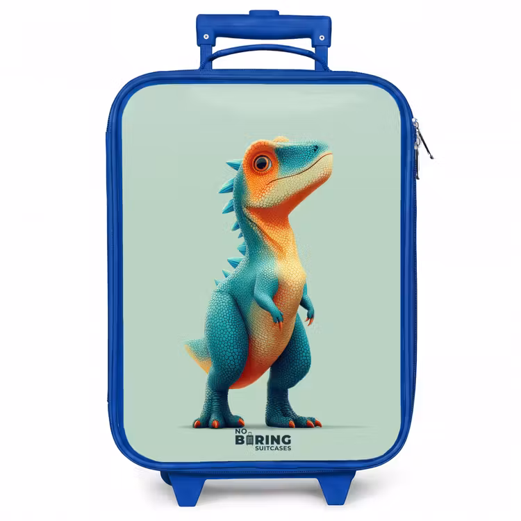 Kinderkoffer - Blauw - Stoere dino met grote ogen — 1