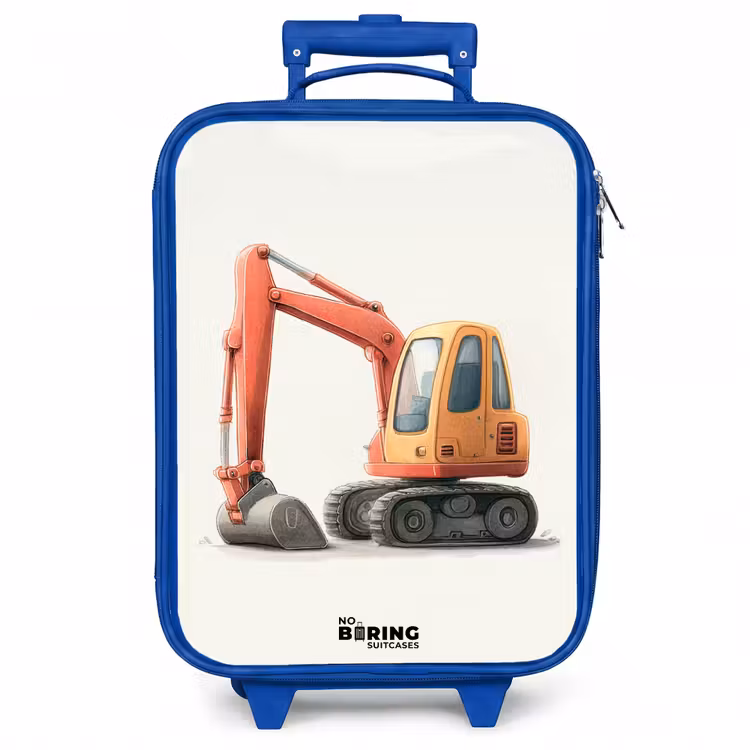 Kinderkoffer - Blauw - Graafmachine - Getekend - Oranje — 1