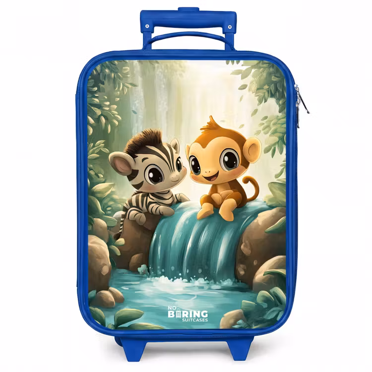 Kinderkoffer - Blauw - Zebra - Aapje - Waterval - Rotsen — 1