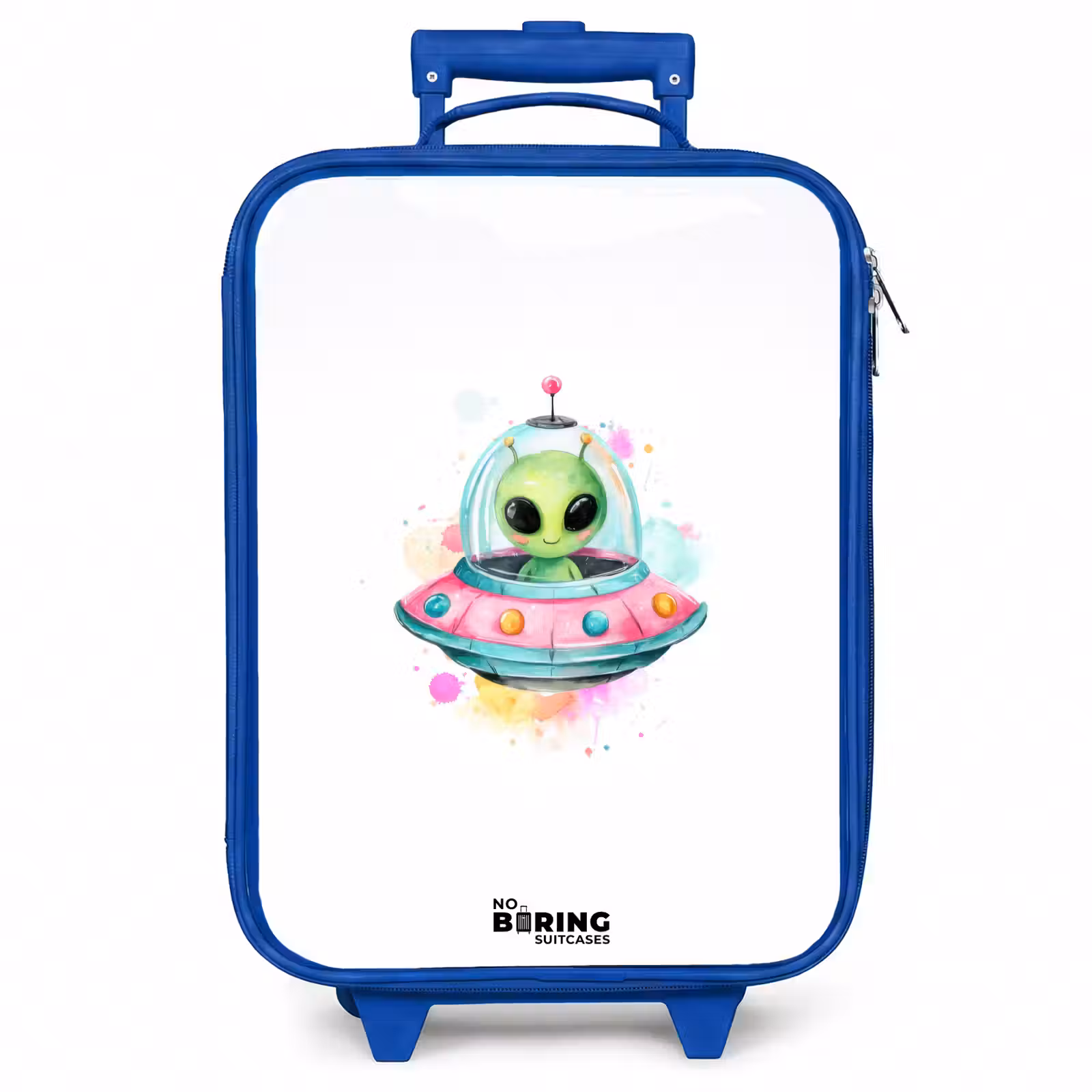 Kinderkoffer - Blauw - Groene alien in kleurrijke UFO — 1