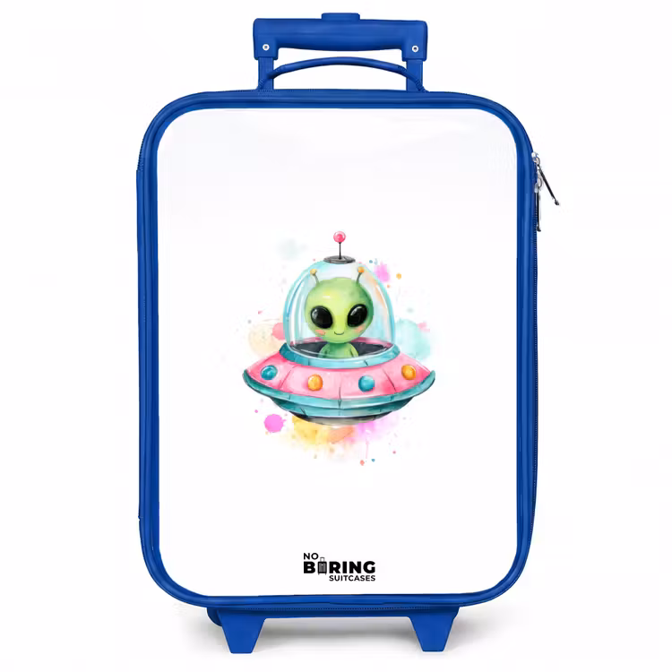 Kinderkoffer - Blauw - Groene alien in kleurrijke UFO — 1