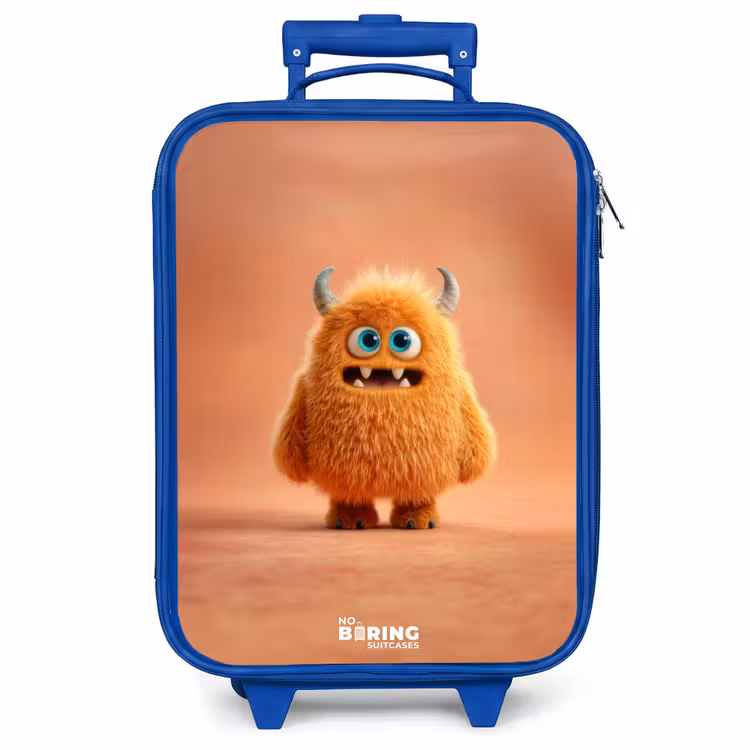 Kinderkoffer - Blauw - Oranje Pluizig Monster met Hoorns — 1
