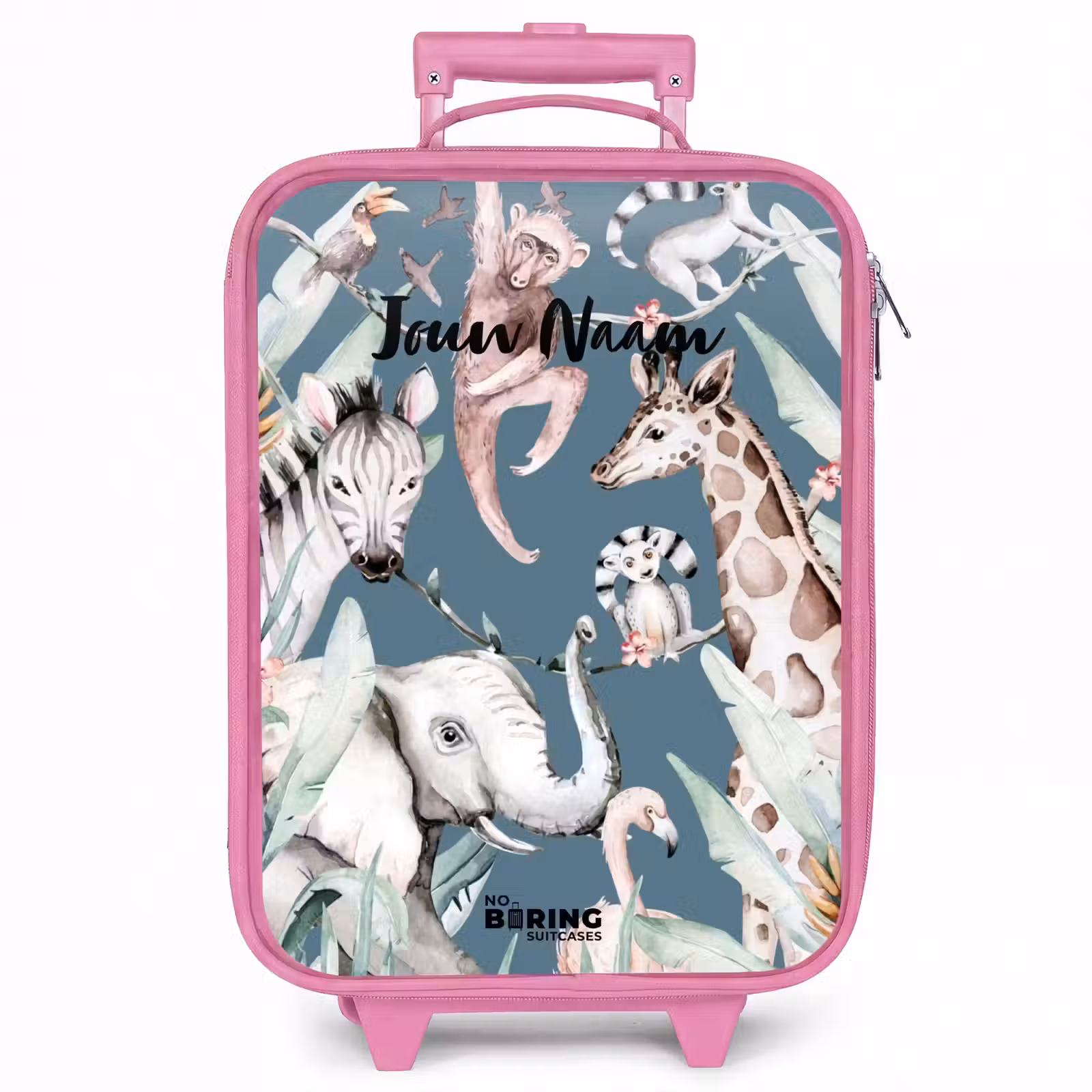 Kinderkoffer met naam - Roze - Jungle Dierenfeest — 1