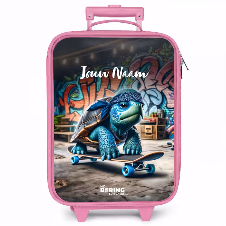 Kinderkoffer met naam - Roze - Skater schildpad — 1