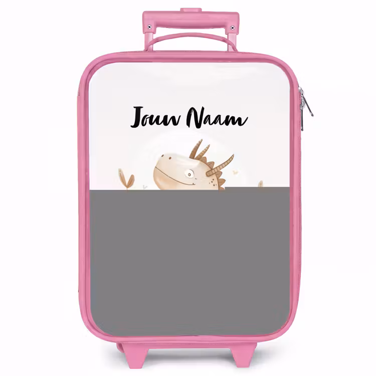 Kinderkoffer met naam - Roze - Dobby draakje — 1