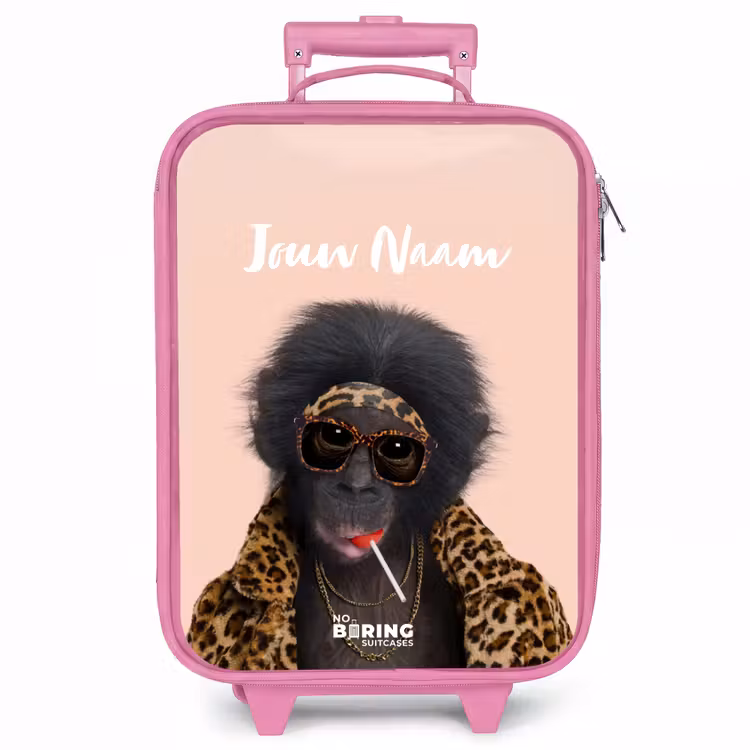 Kinderkoffer met naam - Roze - Aap met Loly — 1