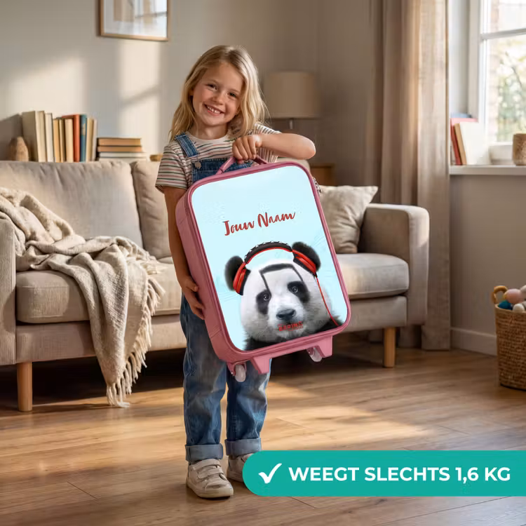 Kinderkoffer met naam - Roze - Kees de Panda — 2