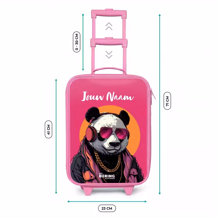 Kinderkoffer met naam - Roze - Panda met Koptelefoon, Zonnebril en Gouden Ketting — 6