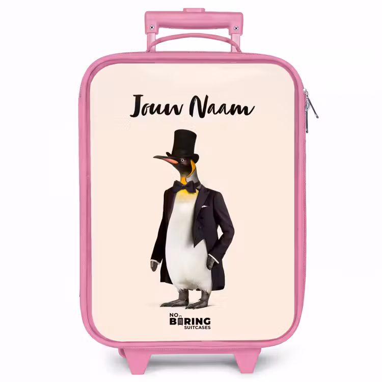 Kinderkoffer met naam - Roze - Pinguin in Pak — 1
