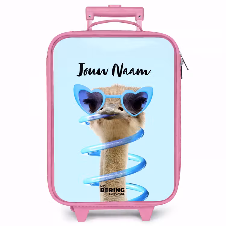 Kinderkoffer met naam - Roze - Sierk Struisvogel Blauw — 1