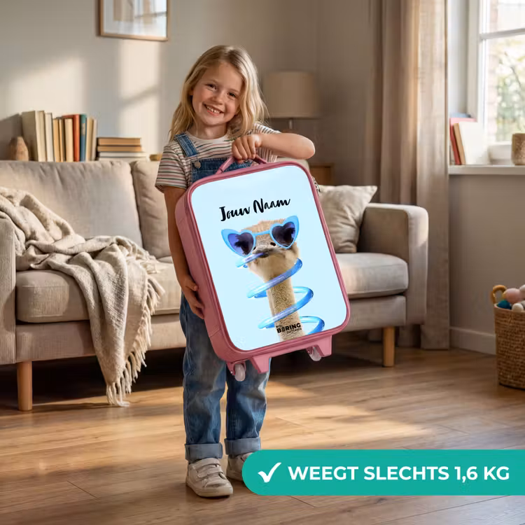 Kinderkoffer met naam - Roze - Sierk Struisvogel Blauw — 2