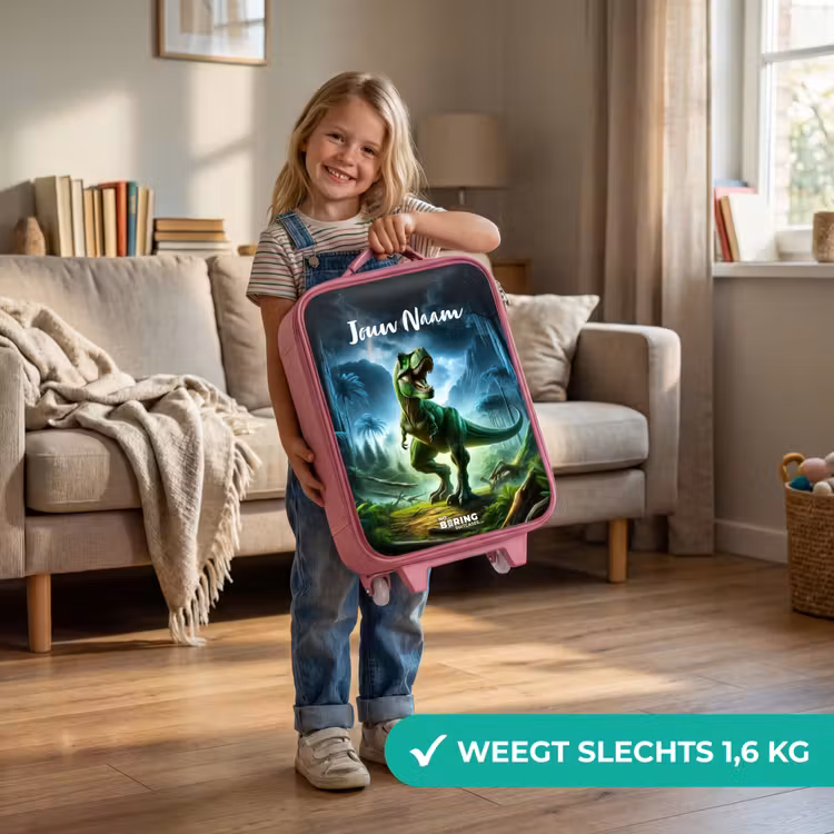 Kinderkoffer met naam - Roze - Junglosaurus — 2