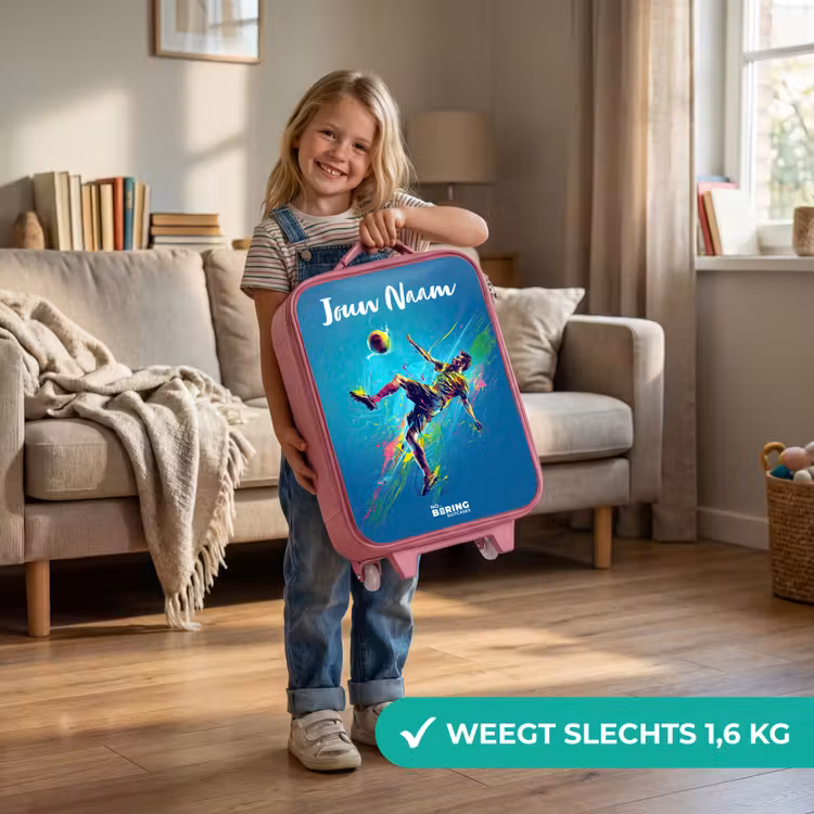Kinderkoffer met naam - Roze - Neon - Voetbal - Schop - Kleurrijk — 2