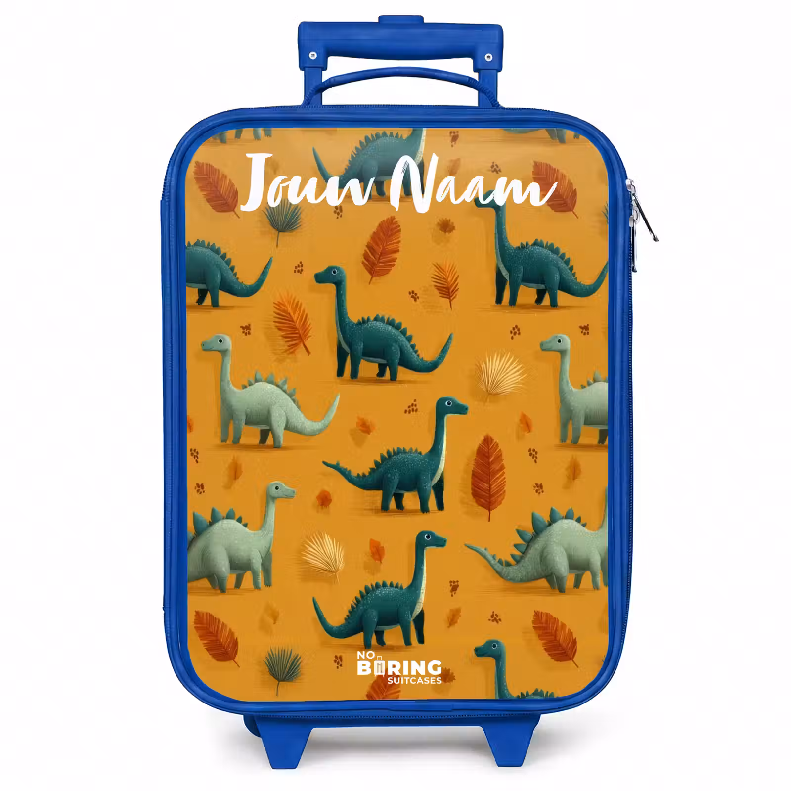 Kinderkoffer met naam - Blauw - Dino - Dieren - Patroon — 1