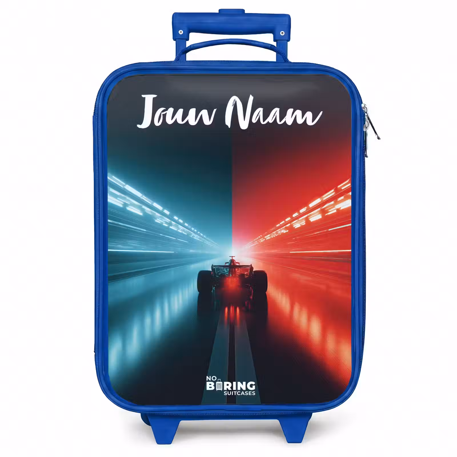 Kinderkoffer met naam - Blauw - Raceauto - Verlichting - Neon - Rood — 1
