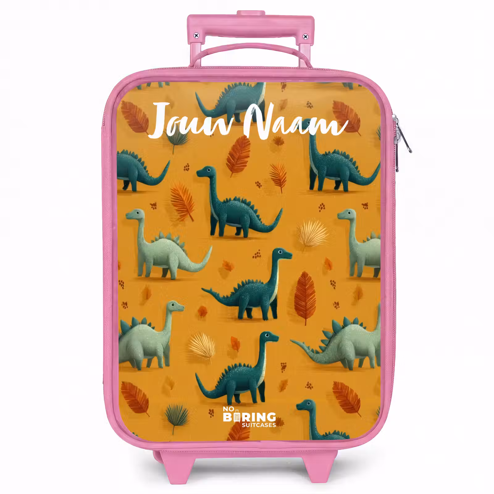Kinderkoffer met naam - Roze - Dino - Dieren - Patroon — 1