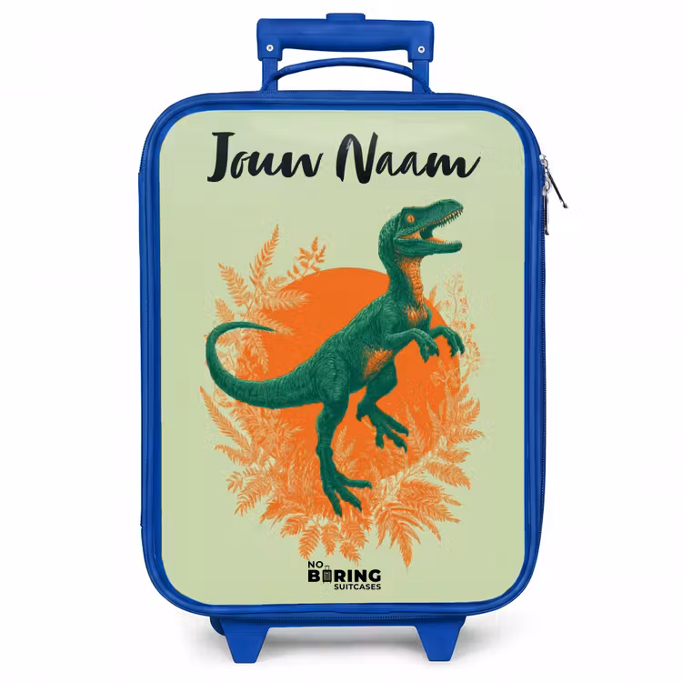Kinderkoffer met naam - Blauw - Dino - Natuur - Groen — 1
