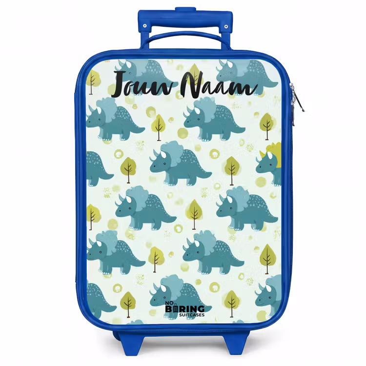 Kinderkoffer met naam - Blauw - Dinos - Patroon - Natuur — 1