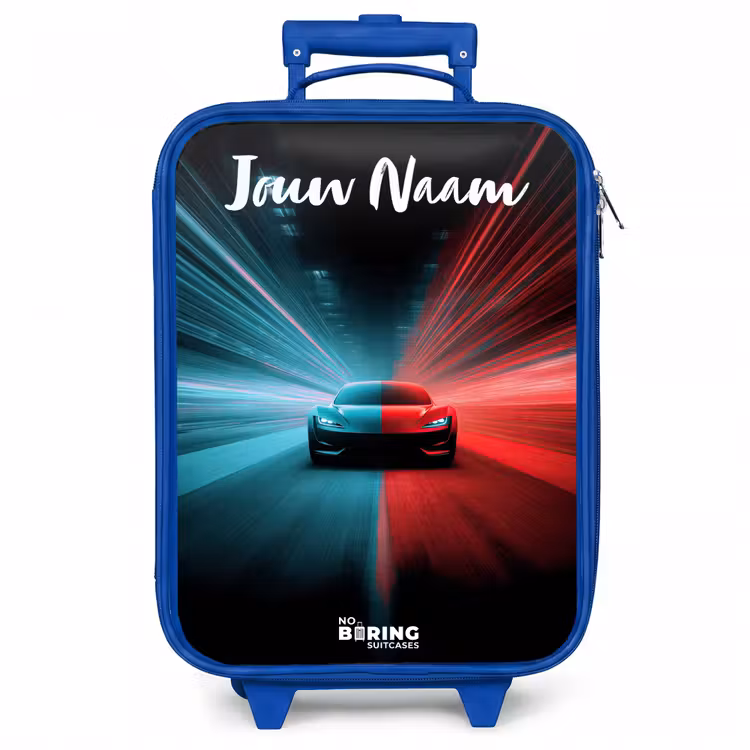 Kinderkoffer met naam - Blauw - Sportauto - Blauw - Neon - Stad — 1