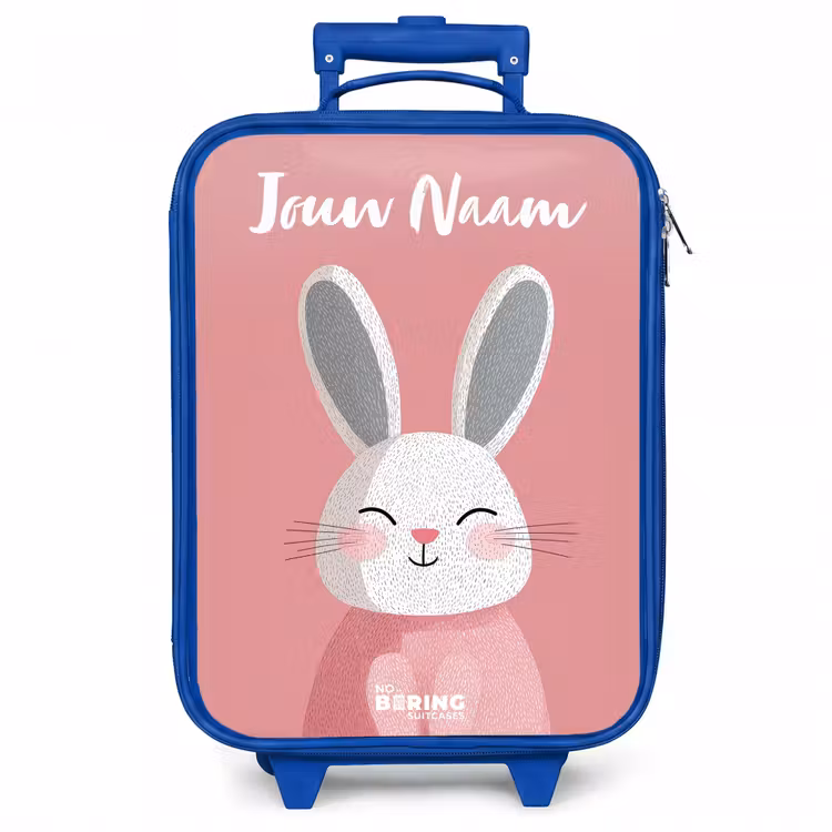 Kinderkoffer met naam - Blauw - Konijn - Blosje - Stippen - Roze — 1