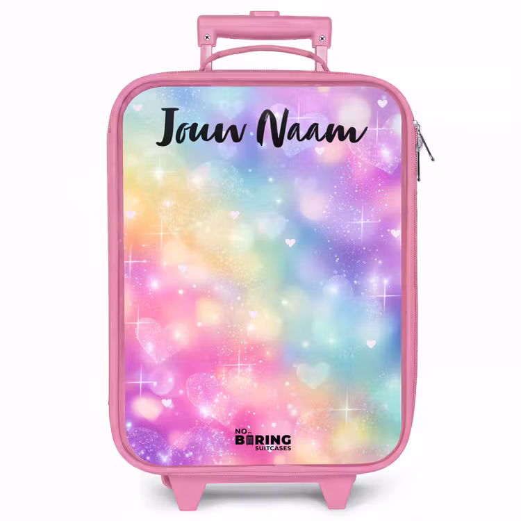 Kinderkoffer met naam - Roze - Licht - Regenboog - Hartjes — 1