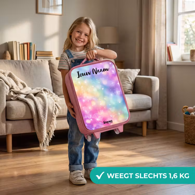 Kinderkoffer met naam - Roze - Licht - Regenboog - Hartjes — 2