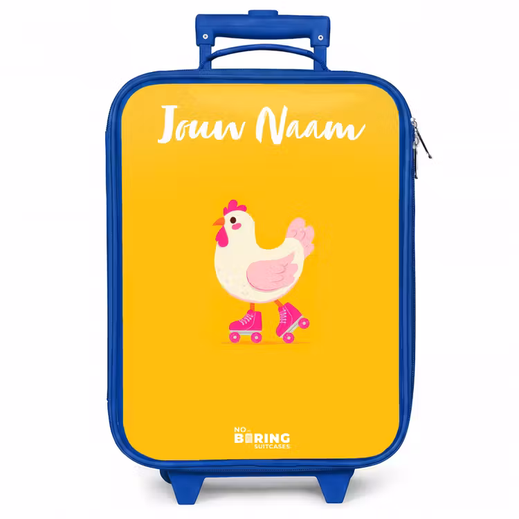 Kinderkoffer met naam - Blauw - Kip - Rolschaatsen - Geel — 1