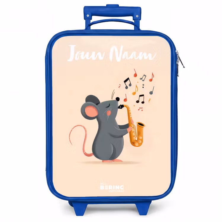 Kinderkoffer met naam - Blauw - Muis - Saxofoon - Muziek — 1