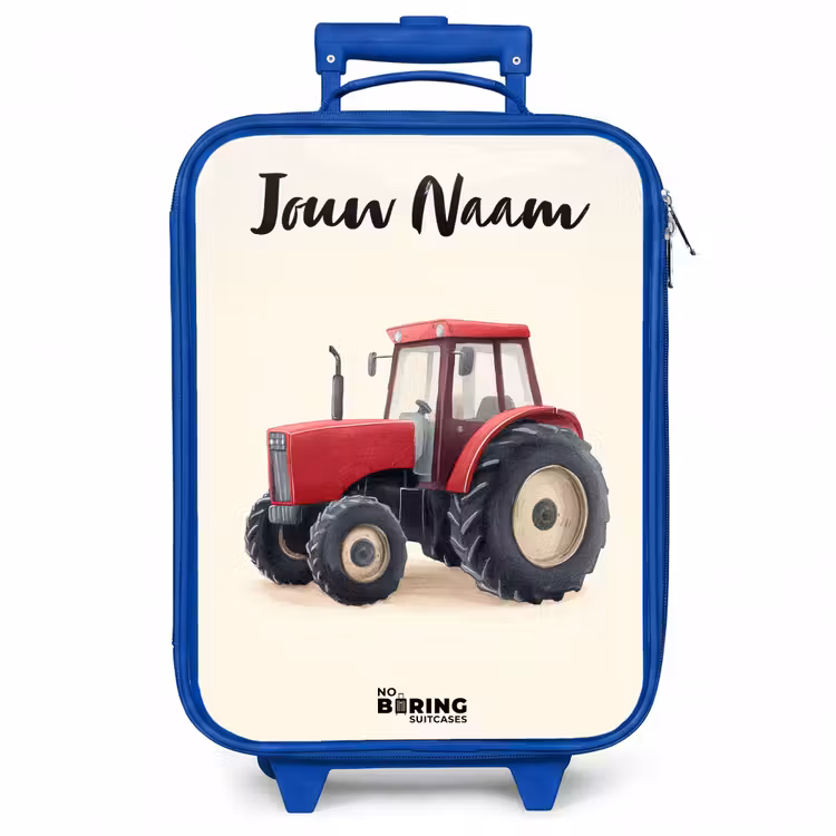 Kinderkoffer met naam - Blauw - Tractor - Getekend - Rood — 1