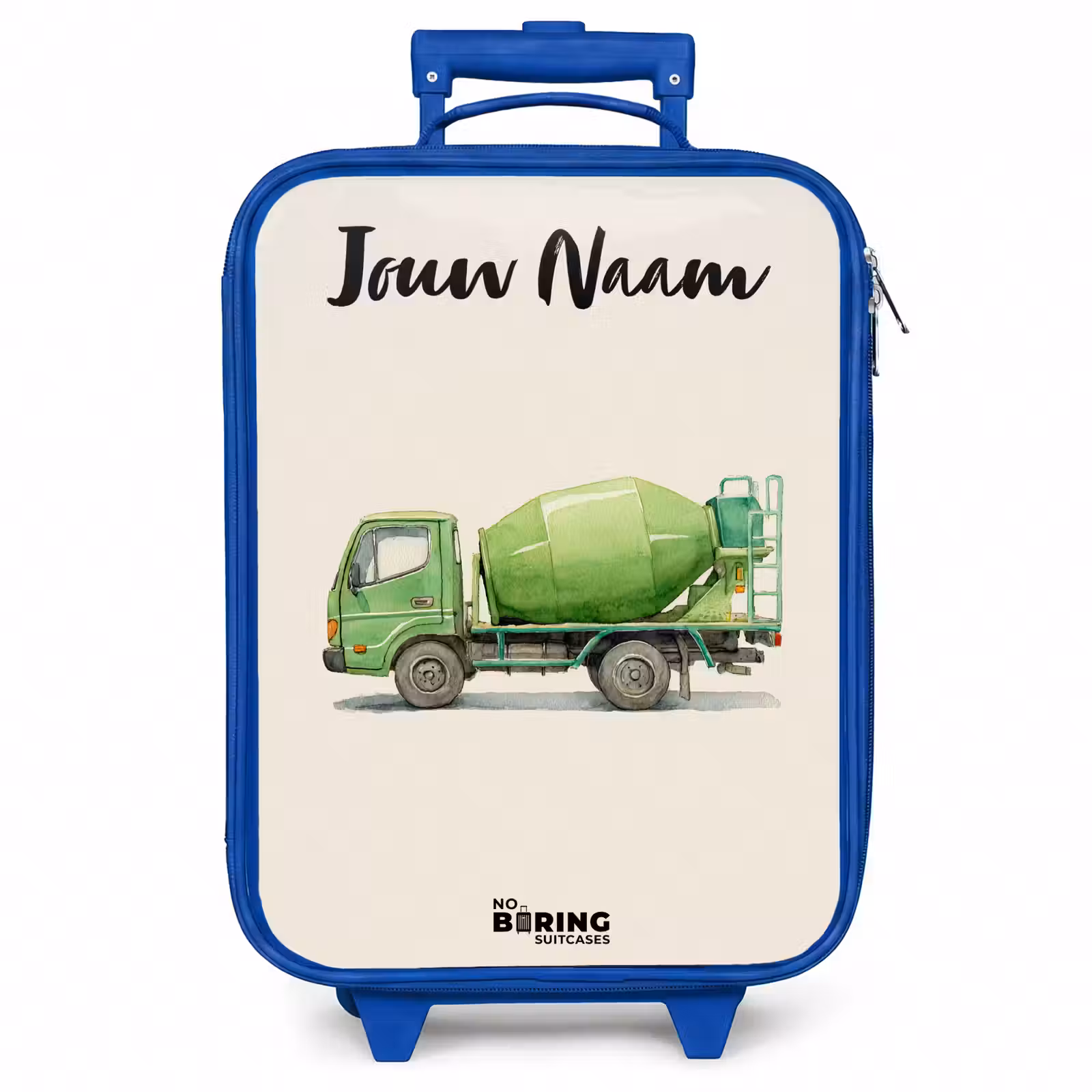 Kinderkoffer met naam - Blauw - Betonmixer - Getekend - Groen — 1