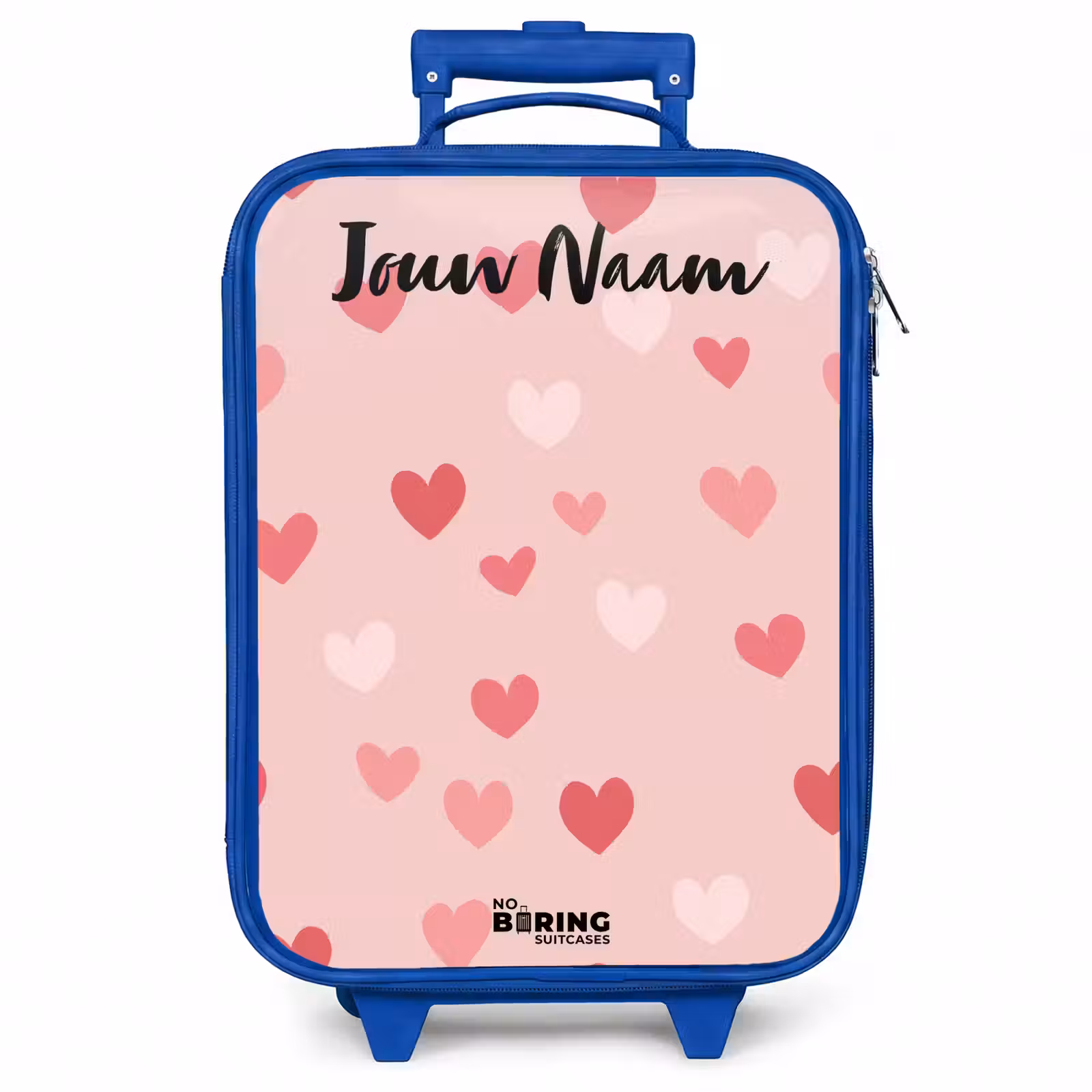 Kinderkoffer met naam - Blauw - Hartjes - Patroon - Roze — 1