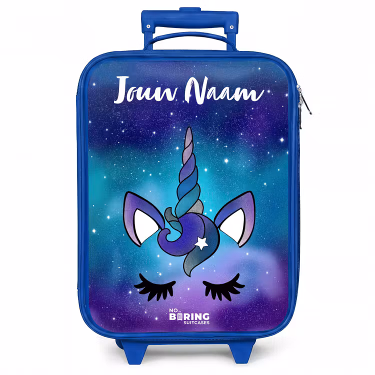 Kinderkoffer met naam - Blauw - Eenhoorn - Sterrenhemel - Blauw — 1
