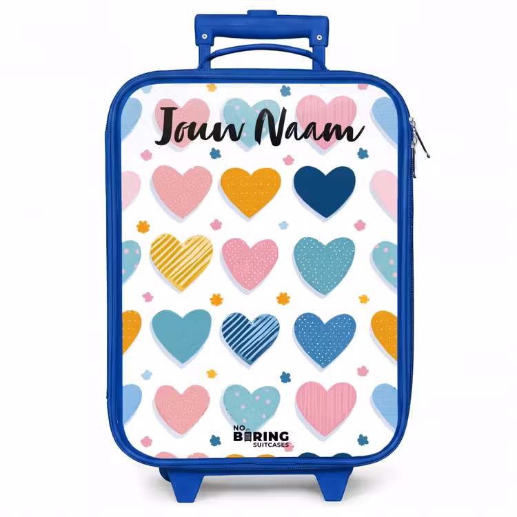 Kinderkoffer met naam - Blauw - Hartjes - Pastel - Patroon — 1