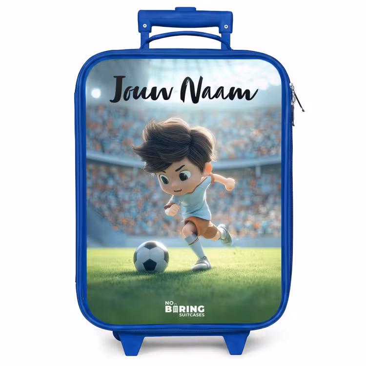 Kinderkoffer met naam - Blauw - Jongen - Stadion - Voetbal - Zonlicht — 1