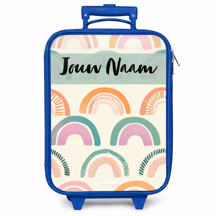 Kinderkoffer met naam - Blauw - Regenboog - Pastel - Patroon — 1