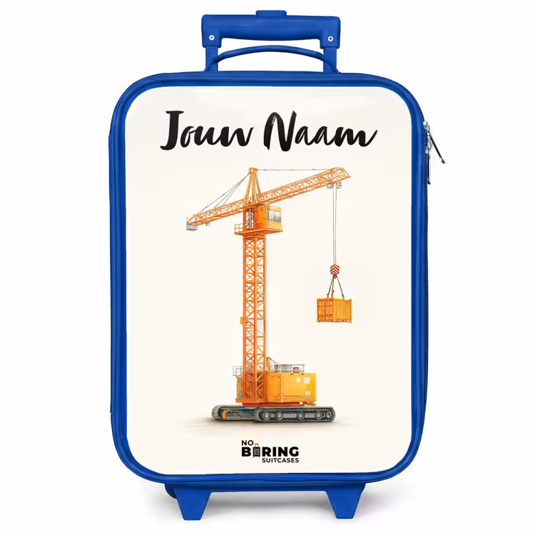 Kinderkoffer met naam - Blauw - Torenkraan - Getekend - Oranje — 1
