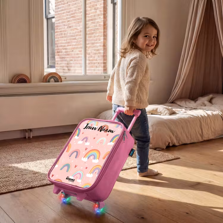 Kinderkoffer met naam - Roze - Regenboog - Patroon - Pastel — 3