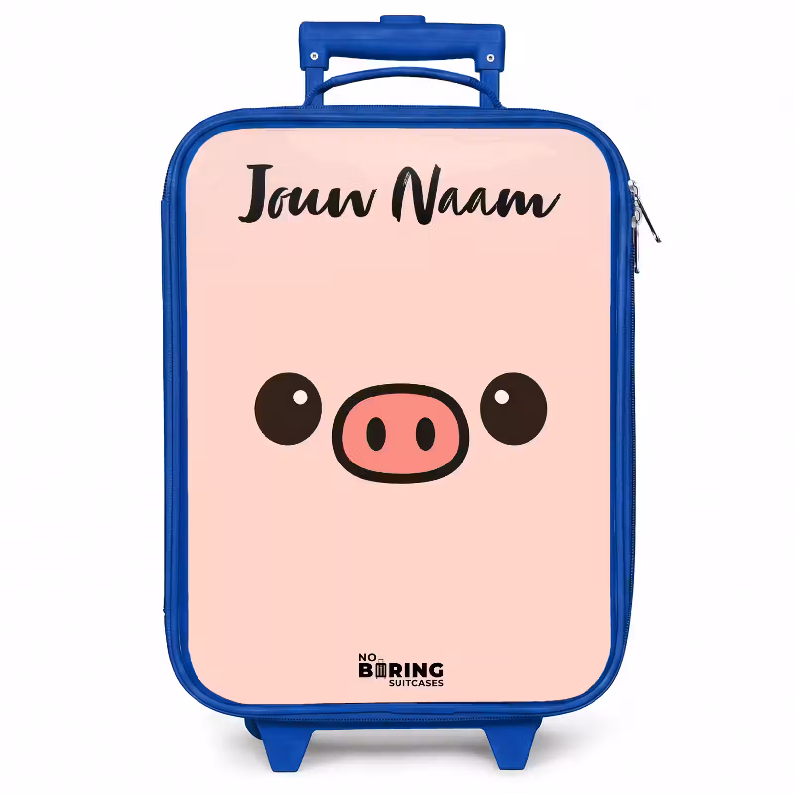 Kinderkoffer met naam - Blauw - Kawai - Varken - Roze — 1