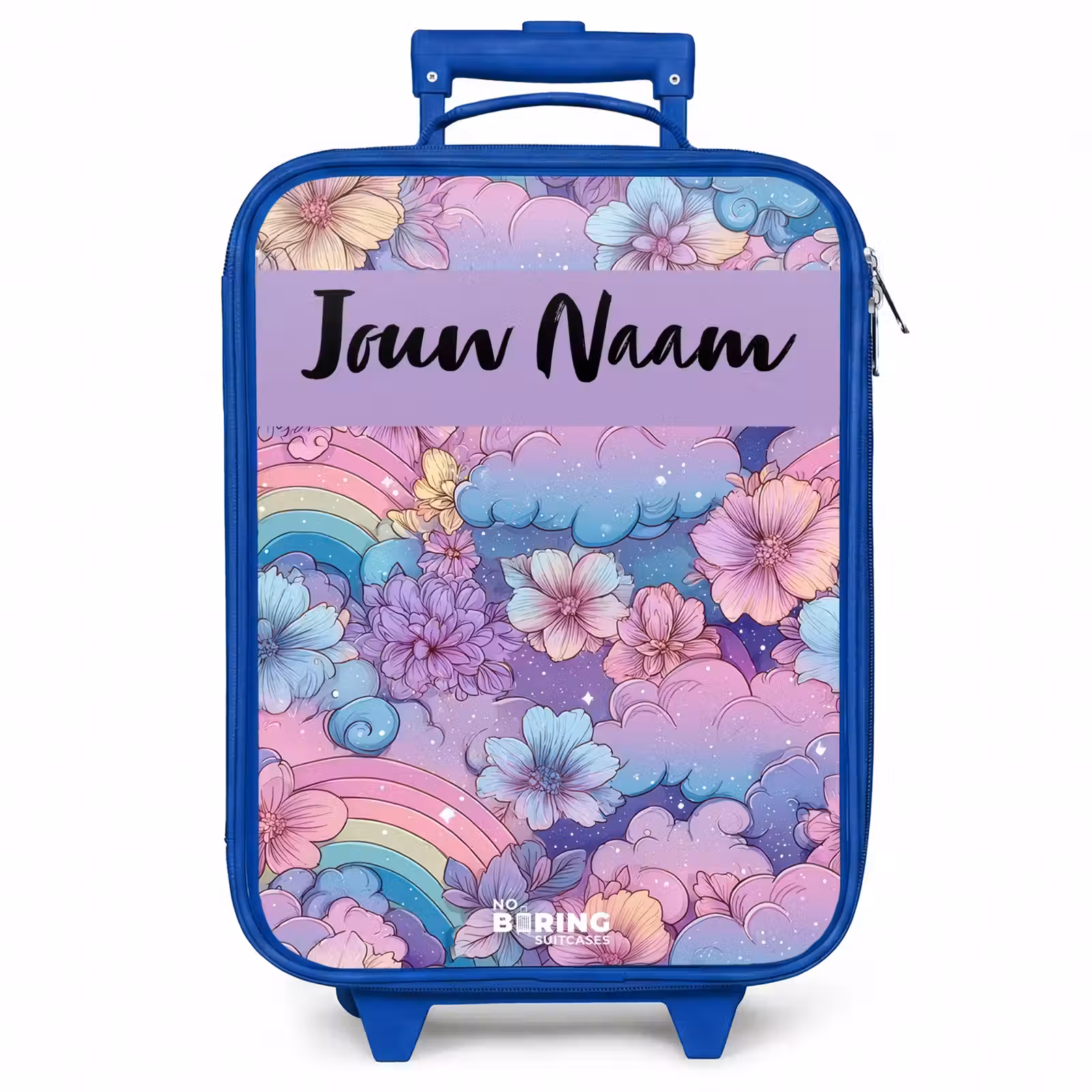 Kinderkoffer met naam - Blauw - Regenbogen - Bloemen - Kleurrijk — 1