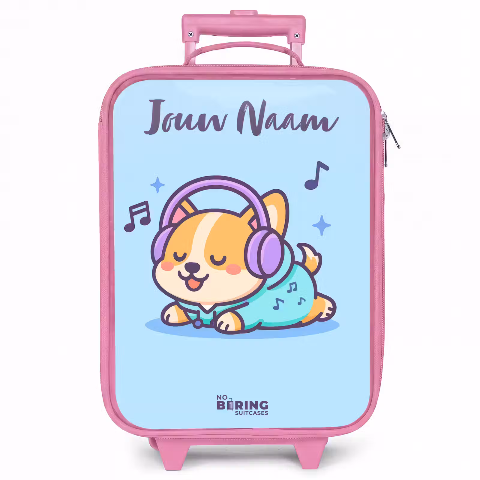 Kinderkoffer met naam - Roze - Kawai - Hond - Muziek — 1