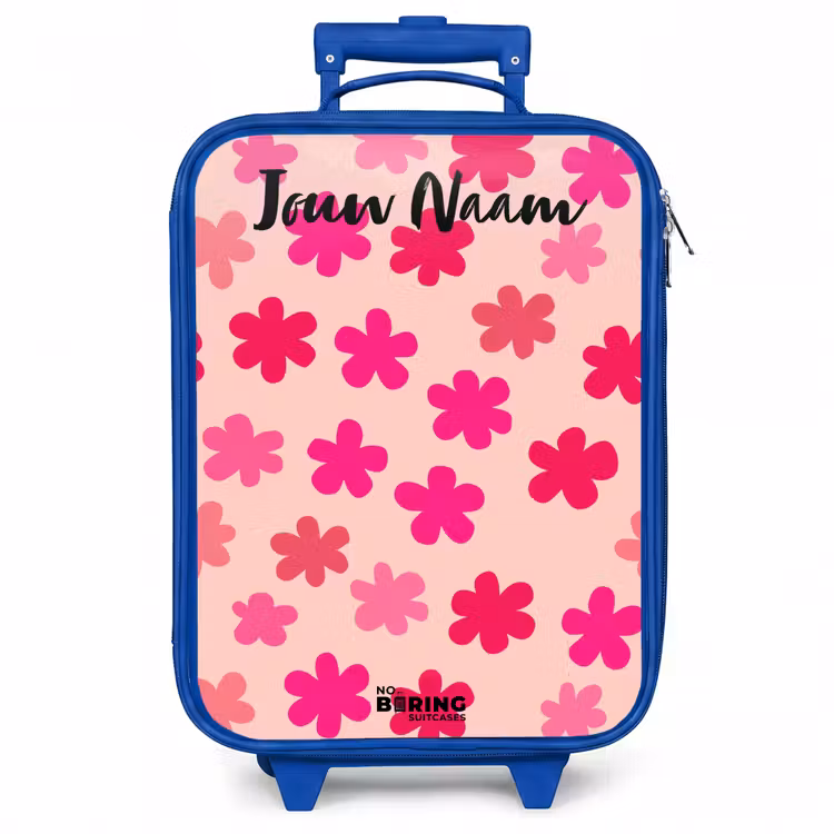Kinderkoffer met naam - Blauw - Bloemen - Patroon - Roze — 1