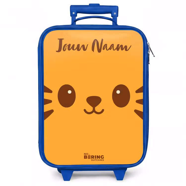 Kinderkoffer met naam - Blauw - Kawai - Tijger - Oranje — 1