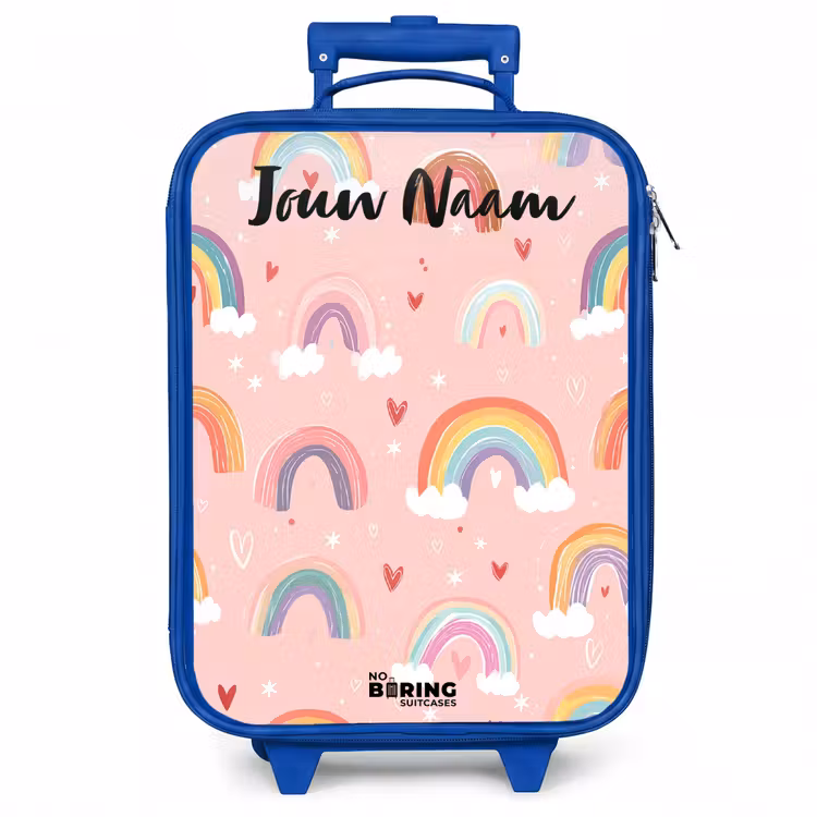 Kinderkoffer met naam - Blauw - Regenboog - Patroon - Pastel — 1
