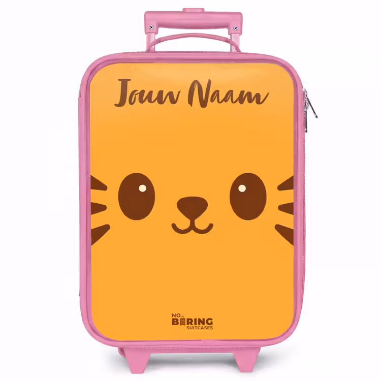 Kinderkoffer met naam - Roze - Kawai - Tijger - Oranje — 1