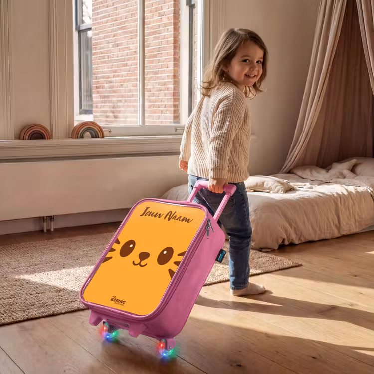 Kinderkoffer met naam - Roze - Kawai - Tijger - Oranje — 3