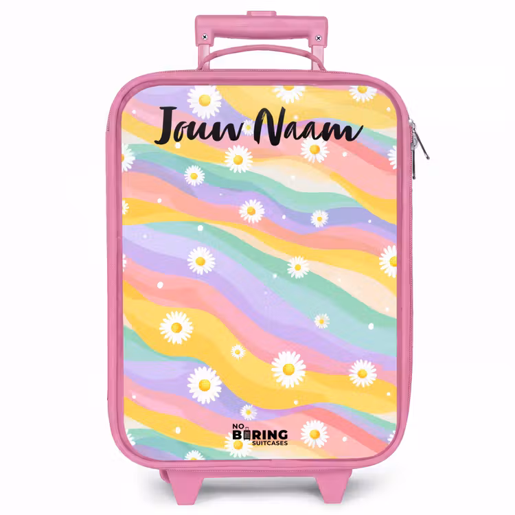 Kinderkoffer met naam - Roze - Madeliefjes - Kleurrijk - Pastel — 1