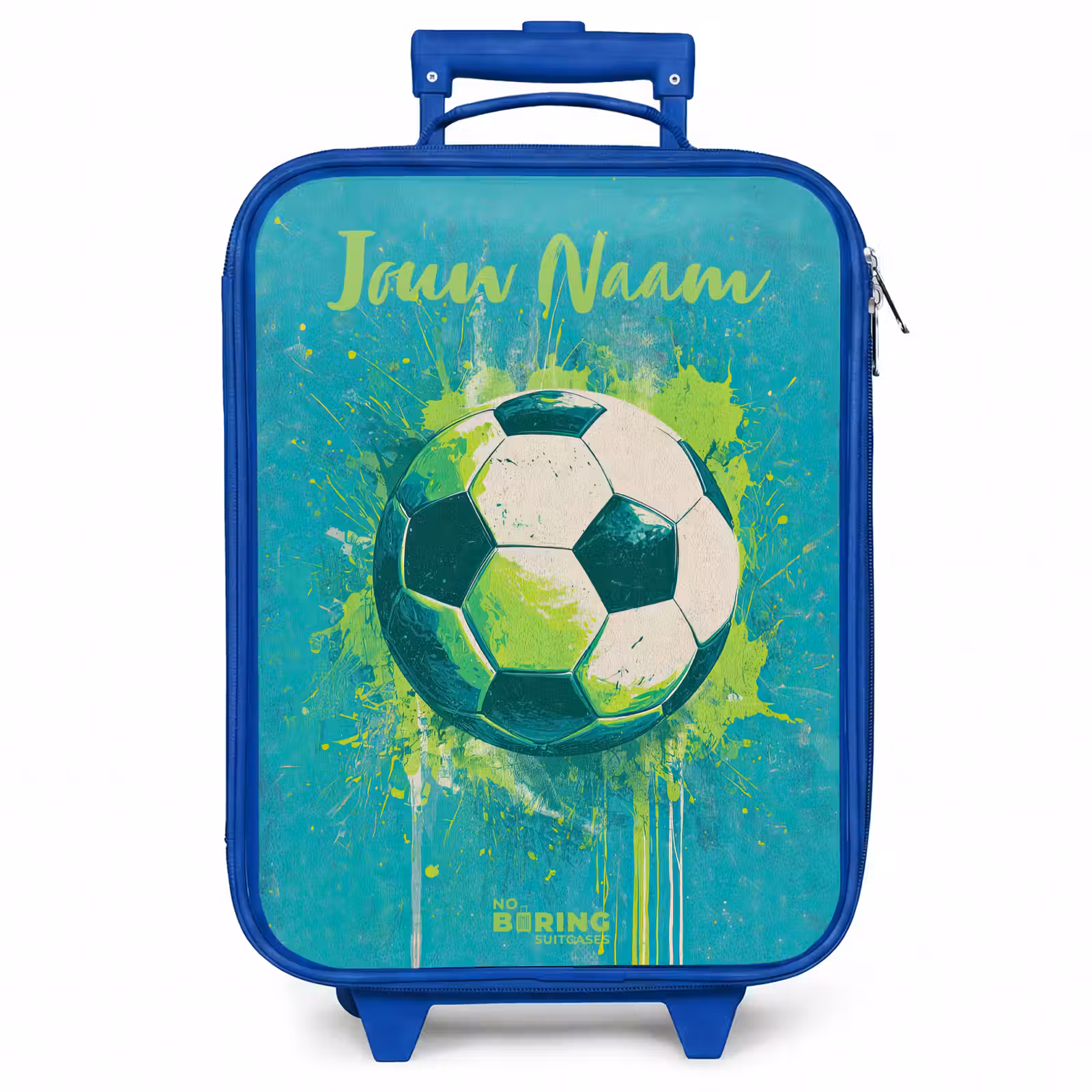 Kinderkoffer met naam - Blauw - Voetbalvibes - Verfspatten - Groen - Blauw — 1